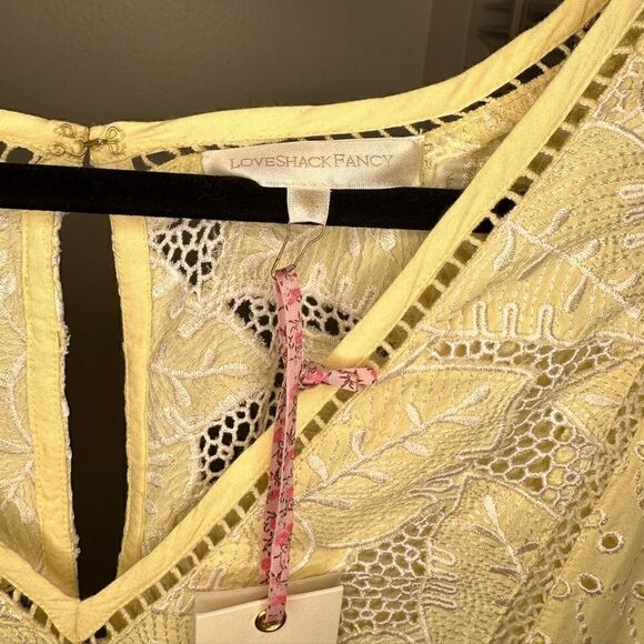 LoveShackFancy Jobelle Crochet-Trimmed Broderie Anglaise Mini Dress in Yellow - Picture 6 of 10